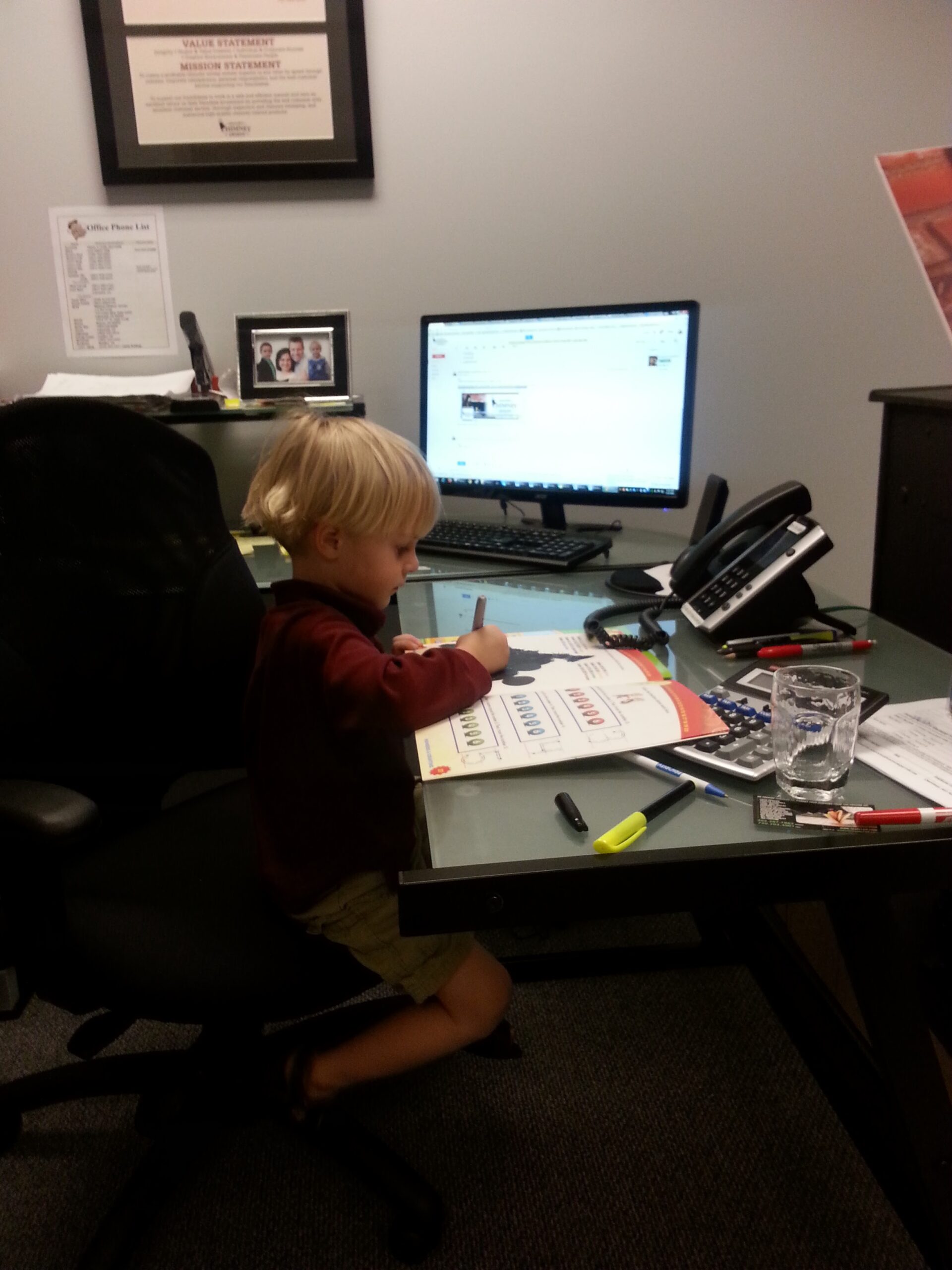 children at work can color and watch business processes